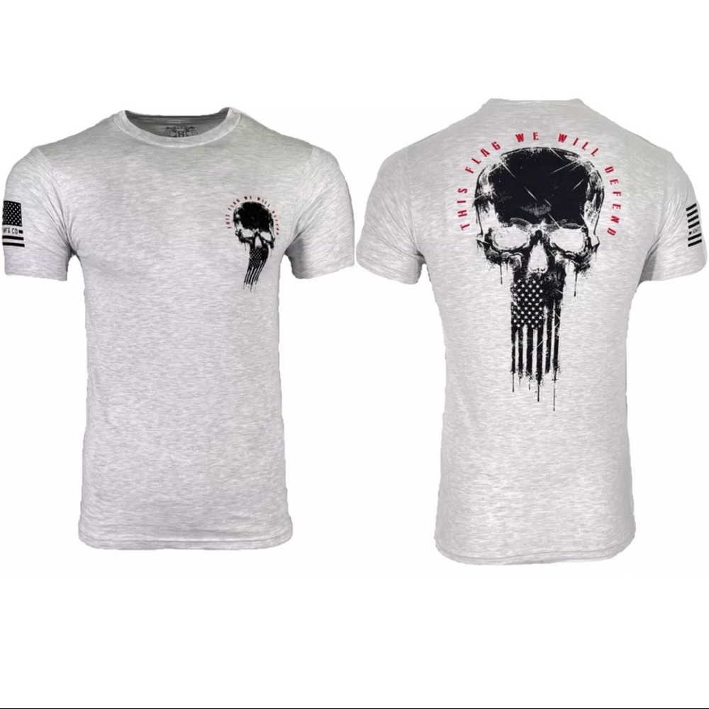 Howitzer Style Men's T-Shirt FLAG SKULL Military Grunt S-5XL